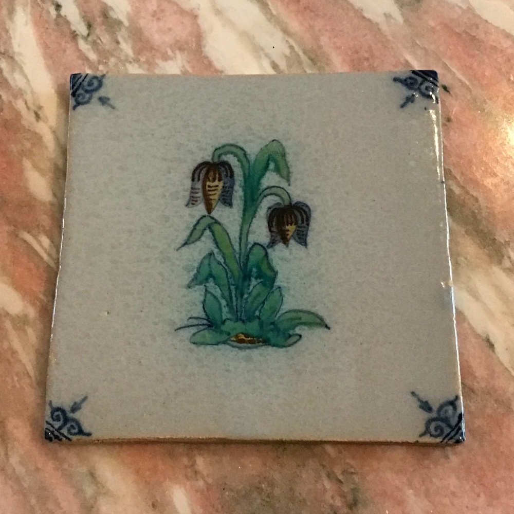 Delft tile, handmade 60s vintage perfect, flower#2